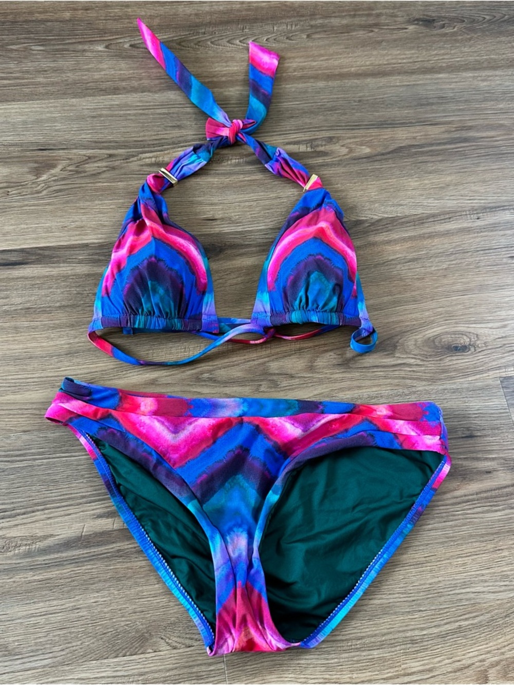 La Blanca Blue Sapphire Island Goddess Halter Triangle Bikini Swimsuit Size 8/12